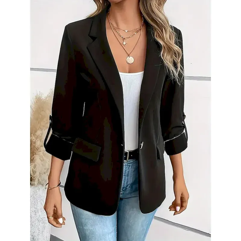 Women's Blazer Button Solid Color Casual / Daily Stylish Regular Fit Outerwear Long Sleeve Winter claret S - Image 4
