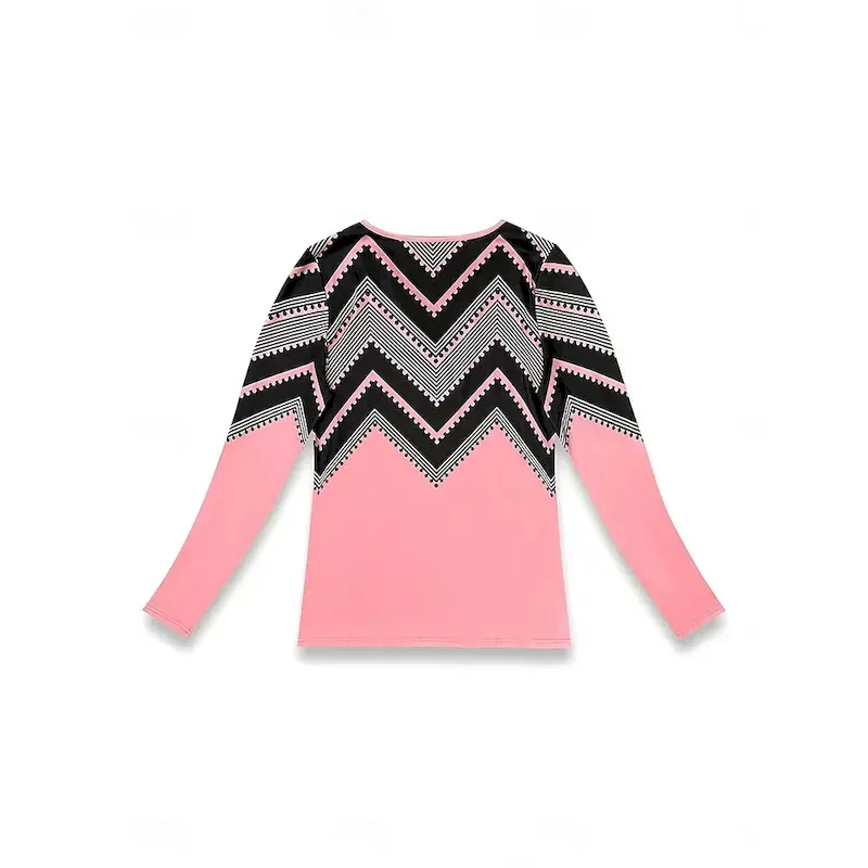 Women's T Shirt Ombre Graphic Geometric Vintage Stylish Classic Long Sleeve V Neck Notched Neck Regular Tops Daily Weekend Print White Pink Red Light Blue Spring Fall Winter - Image 2