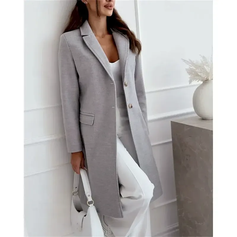 Women's Casual Jacket Warm Comfortable Pocket Buttons Fashion Outdoor Plain Going out Weekend Single Breasted Regular Lapel Regular Fit Long Sleeve Outerwear Black White Brown Fall Winter - Image 2