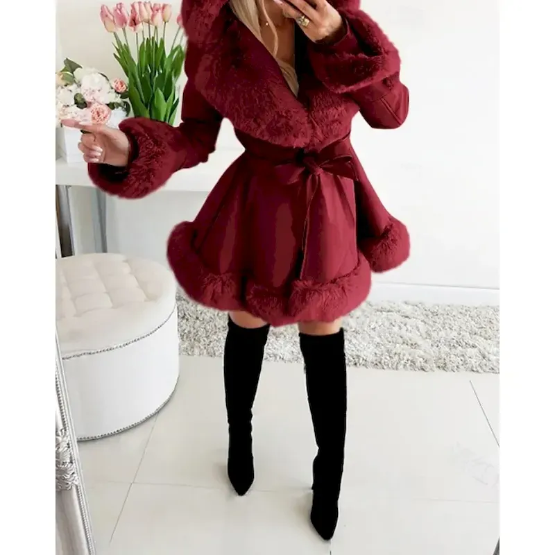 Women's Coat Warm Comfortable Fur Collar Fashion Outdoor Plain Outdoor Vacation Long Hooded Regular Fit Long Sleeve Outerwear Black Beige Fall Winter - Image 3