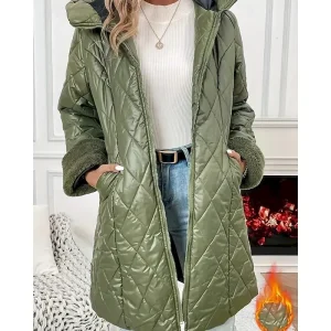 Women's Parka Warm Comfortable Zipper Pocket Fashion Outdoor Plain Going out Weekend Zipper Long Hooded Regular Fit Long Sleeve Outerwear Green Apricot Fall Winter