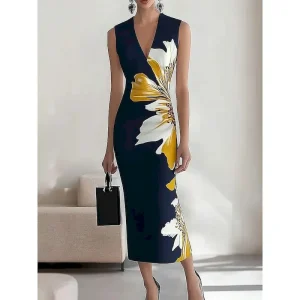 Women's Maxi Dress Sheath Dress Casual Outdoor Going out Regular Fit Floral Sleeveless V Neck Navy Black Summer