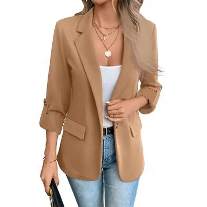Women's Blazer Button Solid Color Casual / Daily Stylish Regular Fit Outerwear Long Sleeve Winter claret S - Image 6