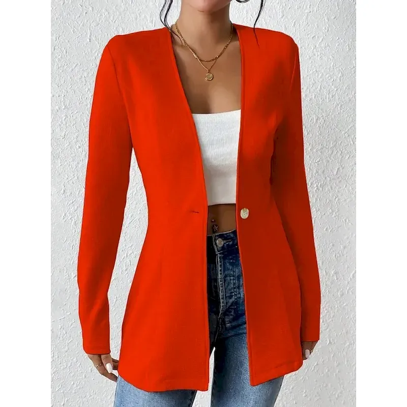 Women's Blazer Comfortable Breathable Buttons OL Style Casual Plain Office Street Casual Daily Wear Single Breasted Regular V Neck Regular Fit Long Sleeve Outerwear Black White Red Spring Fall - Image 6