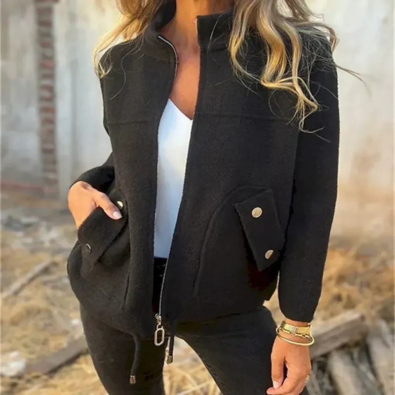 Women's Blazer Comfortable Zipper Pocket Elegant Fashion Outdoor Plain Going out Casual Daily Weekend Cardigan Regular Stand Collar Regular Fit Long Sleeve Outerwear Black Red Blue Spring Fall - Image 5