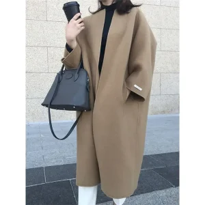 Women's Coat Warm Breathable Pocket Oversized Fashion OL Style Modern Street Style Solid Color Outdoor Street Shopping Daily Wear Cardigan Long Crewneck Regular Fit Long Sleeve Outerwear Navy Black