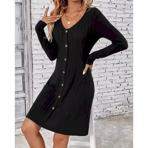 Women's Mini Dress Casual Dress Elegant Fashion Modern Outdoor Daily Going out Regular Fit Plain Long Sleeve Crew Neck Black Spring Autumn