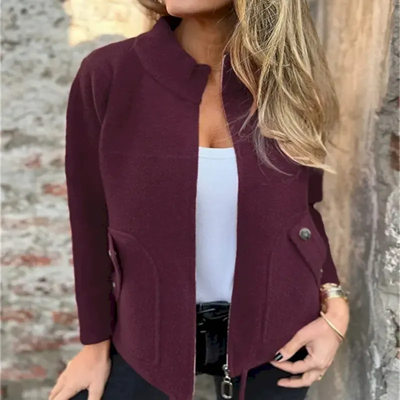 Women's Blazer Comfortable Zipper Pocket Elegant Fashion Outdoor Plain Going out Casual Daily Weekend Cardigan Regular Stand Collar Regular Fit Long Sleeve Outerwear Black Red Blue Spring Fall - Image 4