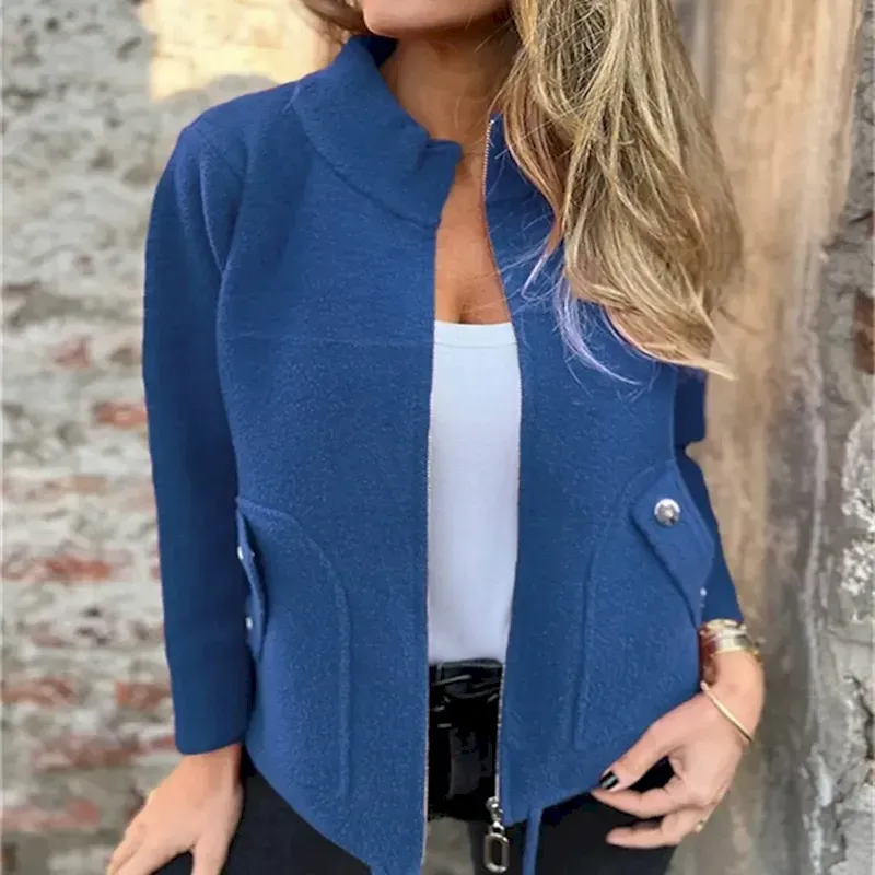 Women's Blazer Comfortable Zipper Pocket Elegant Fashion Outdoor Plain Going out Casual Daily Weekend Cardigan Regular Stand Collar Regular Fit Long Sleeve Outerwear Black Red Blue Spring Fall - Image 6