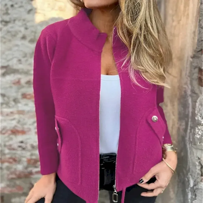 Women's Blazer Comfortable Zipper Pocket Elegant Fashion Outdoor Plain Going out Casual Daily Weekend Cardigan Regular Stand Collar Regular Fit Long Sleeve Outerwear Black Red Blue Spring Fall - Image 3
