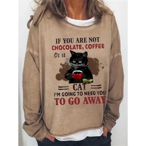 Women's Oversized Sweatshirt Pullover Cotton Blend Cat Street Casual Vintage Basic Round Neck Long Sleeve Top Micro-elastic Fall & Winter Comfrt Breathable Soft Fabric