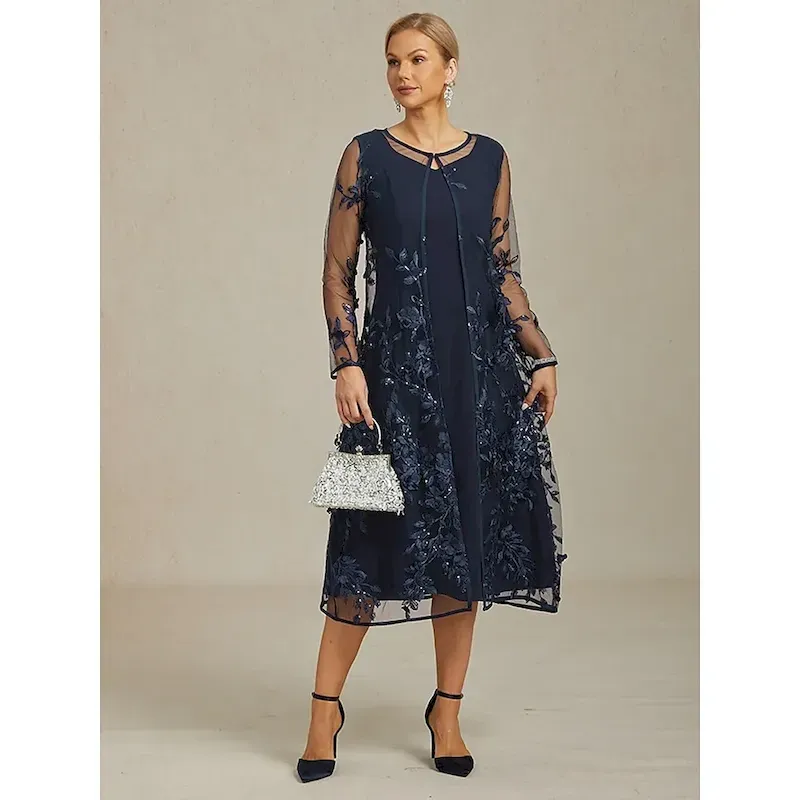 Women's Jacket Coat Blazer Lace Embroidered Sequin Elegant Floral Formal Anniversary Wedding Guest Cocktail Party Open Front Long Crewneck Regular Fit Long Sleeve Outerwear Navy Blue - Image 5