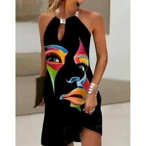 Women's Mini Dress Sundress Shift Dress Fashion Modern Vacation Daily Going out Regular Fit Abstract Sleeveless Halter Neck Cold Shoulder Black Summer Spring