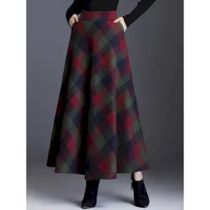 Women's Skirt A Line Elegant Fashion Maxi High Waist Skirts Plaid Pocket Print Micro-elastic Christmas Street Red Blue Green Khaki Spring Polyester