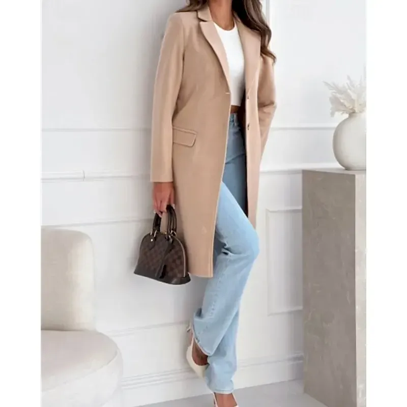 Women's Casual Jacket Warm Comfortable Pocket Buttons Fashion Outdoor Plain Going out Weekend Single Breasted Regular Lapel Regular Fit Long Sleeve Outerwear Black White Brown Fall Winter - Image 4