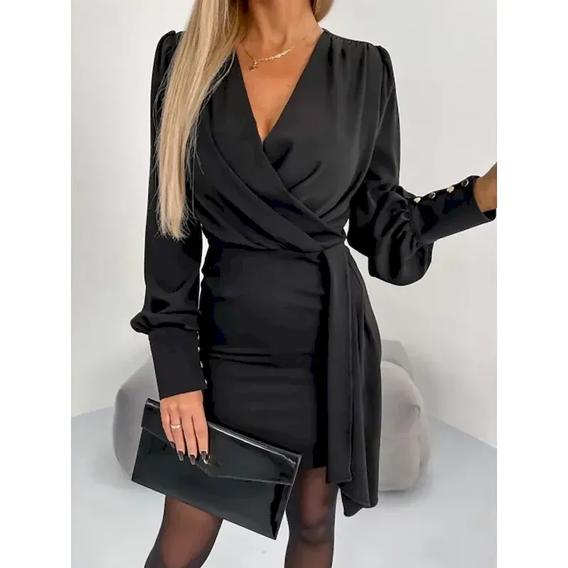 Women's Mini Dress Casual Dress Bodycon Stylish Sexy Casual Vacation Work Daily Regular Fit Plain 3/4 Length Sleeve V Neck Black Purple Summer Spring - Image 6