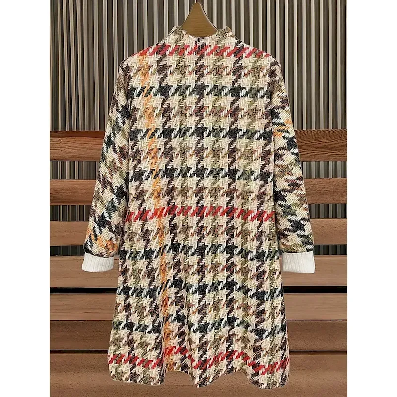 Women's Sweater Dress Mini Dress Shift Dress A Line Dress Vacation Casual Boho Casual Daily Loose Fit Graphic Houndstooth Tribal Long Sleeve Turtleneck khaki Spring Fall Winter - Image 2