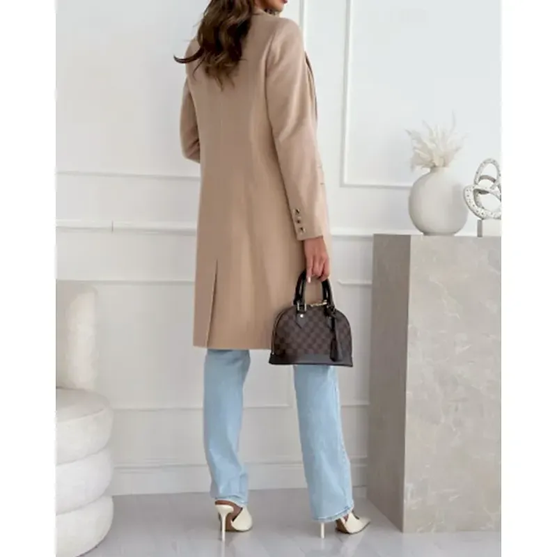 Women's Casual Jacket Warm Comfortable Pocket Buttons Fashion Outdoor Plain Going out Weekend Single Breasted Regular Lapel Regular Fit Long Sleeve Outerwear Black White Brown Fall Winter - Image 6