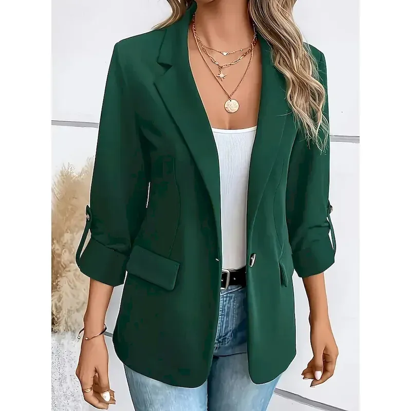Women's Blazer Button Solid Color Casual / Daily Stylish Regular Fit Outerwear Long Sleeve Winter claret S - Image 3