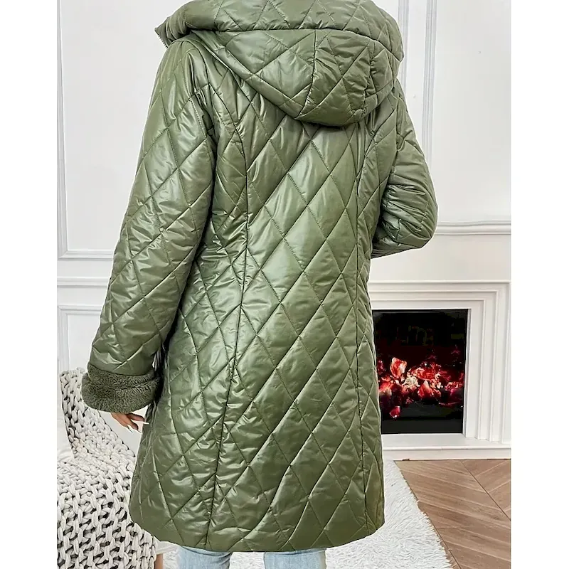 Women's Parka Warm Comfortable Zipper Pocket Fashion Outdoor Plain Going out Weekend Zipper Long Hooded Regular Fit Long Sleeve Outerwear Green Apricot Fall Winter - Image 6