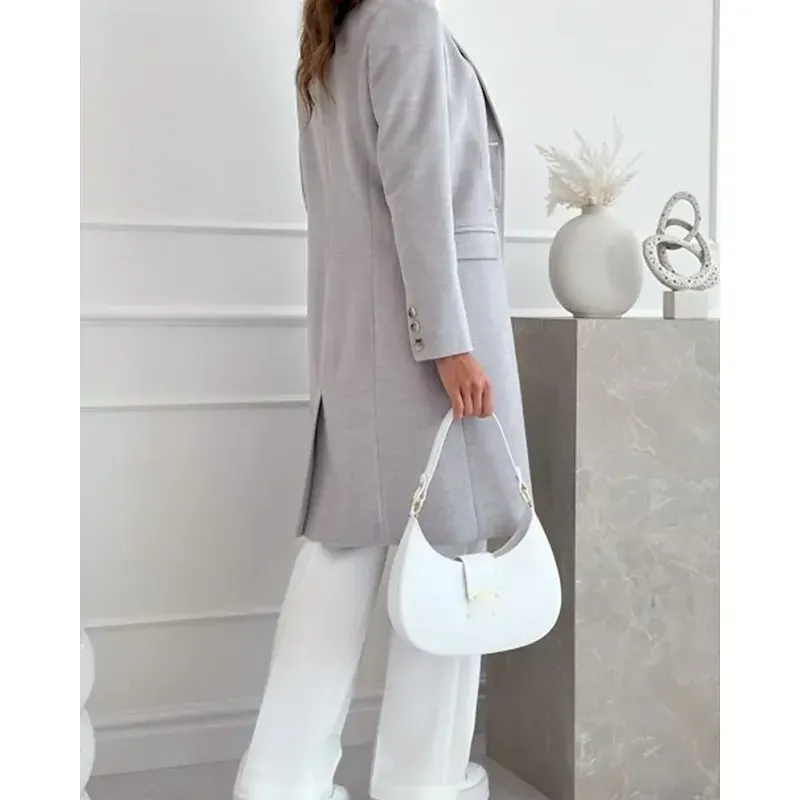 Women's Casual Jacket Warm Comfortable Pocket Buttons Fashion Outdoor Plain Going out Weekend Single Breasted Regular Lapel Regular Fit Long Sleeve Outerwear Black White Brown Fall Winter - Image 3