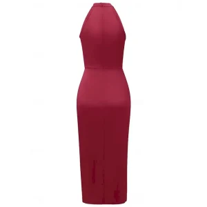 Women's Casual Dress Midi Dress Ruched Wedding Party Elegant Streetwear Halter Neck Sleeveless Champagne Wine Green Color