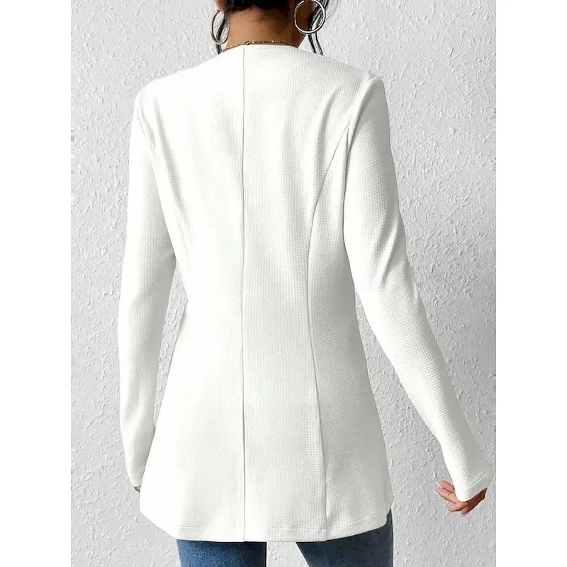 Women's Blazer Comfortable Breathable Buttons OL Style Casual Plain Office Street Casual Daily Wear Single Breasted Regular V Neck Regular Fit Long Sleeve Outerwear Black White Red Spring Fall - Image 5