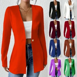 Women's Blazer Comfortable Breathable Buttons OL Style Casual Plain Office Street Casual Daily Wear Single Breasted Regular V Neck Regular Fit Long Sleeve Outerwear Black White Red Spring Fall