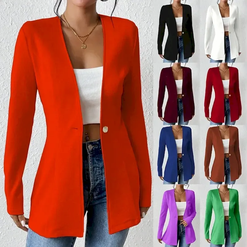 Women's Blazer Comfortable Breathable Buttons OL Style Casual Plain Office Street Casual Daily Wear Single Breasted Regular V Neck Regular Fit Long Sleeve Outerwear Black White Red Spring Fall