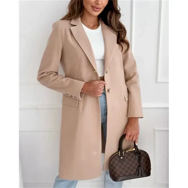 Women's Casual Jacket Warm Comfortable Pocket Buttons Fashion Outdoor Plain Going out Weekend Single Breasted Regular Lapel Regular Fit Long Sleeve Outerwear Black White Brown Fall Winter - Image 5