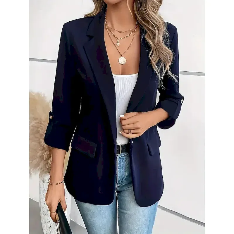 Women's Blazer Button Solid Color Casual / Daily Stylish Regular Fit Outerwear Long Sleeve Winter claret S - Image 5