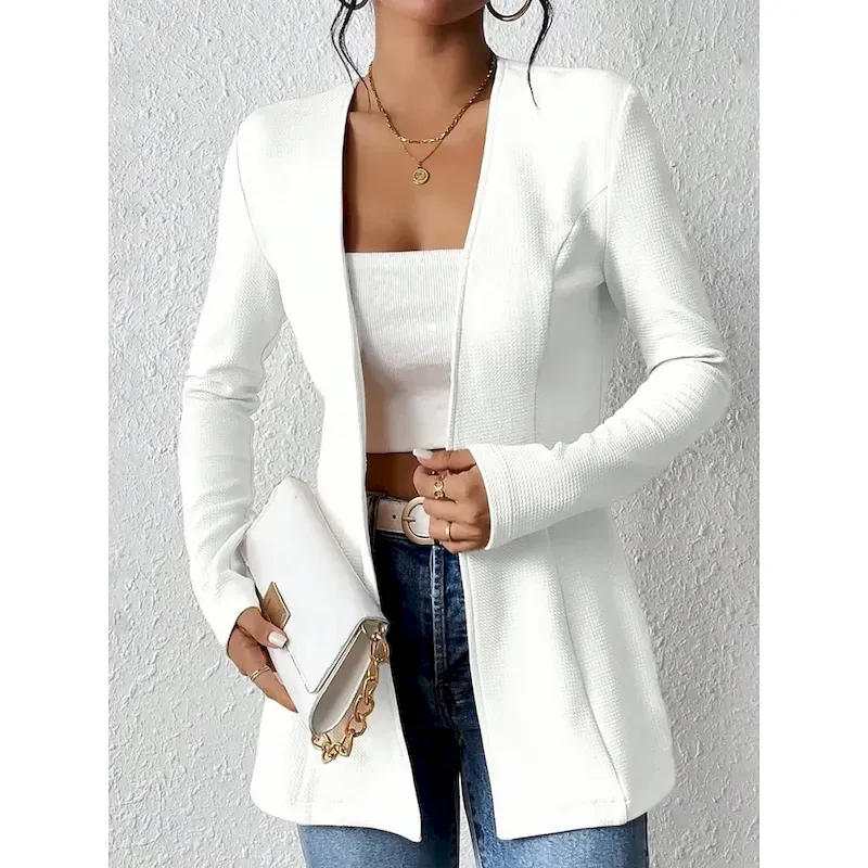 Women's Blazer Comfortable Breathable Buttons OL Style Casual Plain Office Street Casual Daily Wear Single Breasted Regular V Neck Regular Fit Long Sleeve Outerwear Black White Red Spring Fall - Image 3