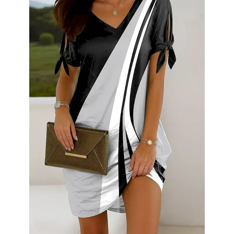 Women's Mini Dress Casual Dress T Shirt Dress Tee Dress Summer Dress Elegant Vacation Vintage Cold Shoulder Regular Fit Graphic Geometric Short Sleeve V Neck Black Blue Purple Green Summer Spring